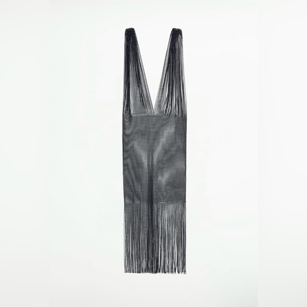 ZARA NEW WOMAN JEWEL WATERFALL DRESS WITH RHINESTONES SILVER - Picture 14 of 14